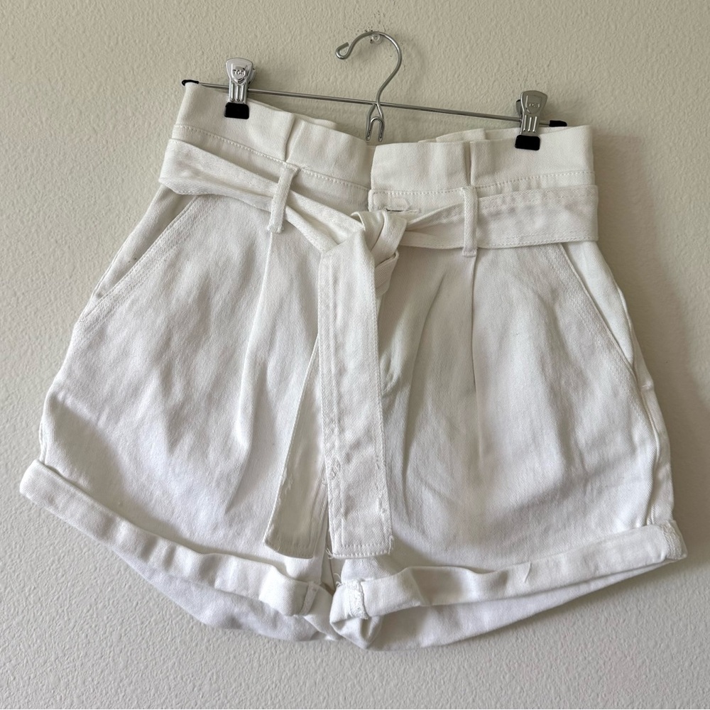 Chelsea and Violet Paperbag Waist Tie Belt High Rise Stretch Denim Shorts